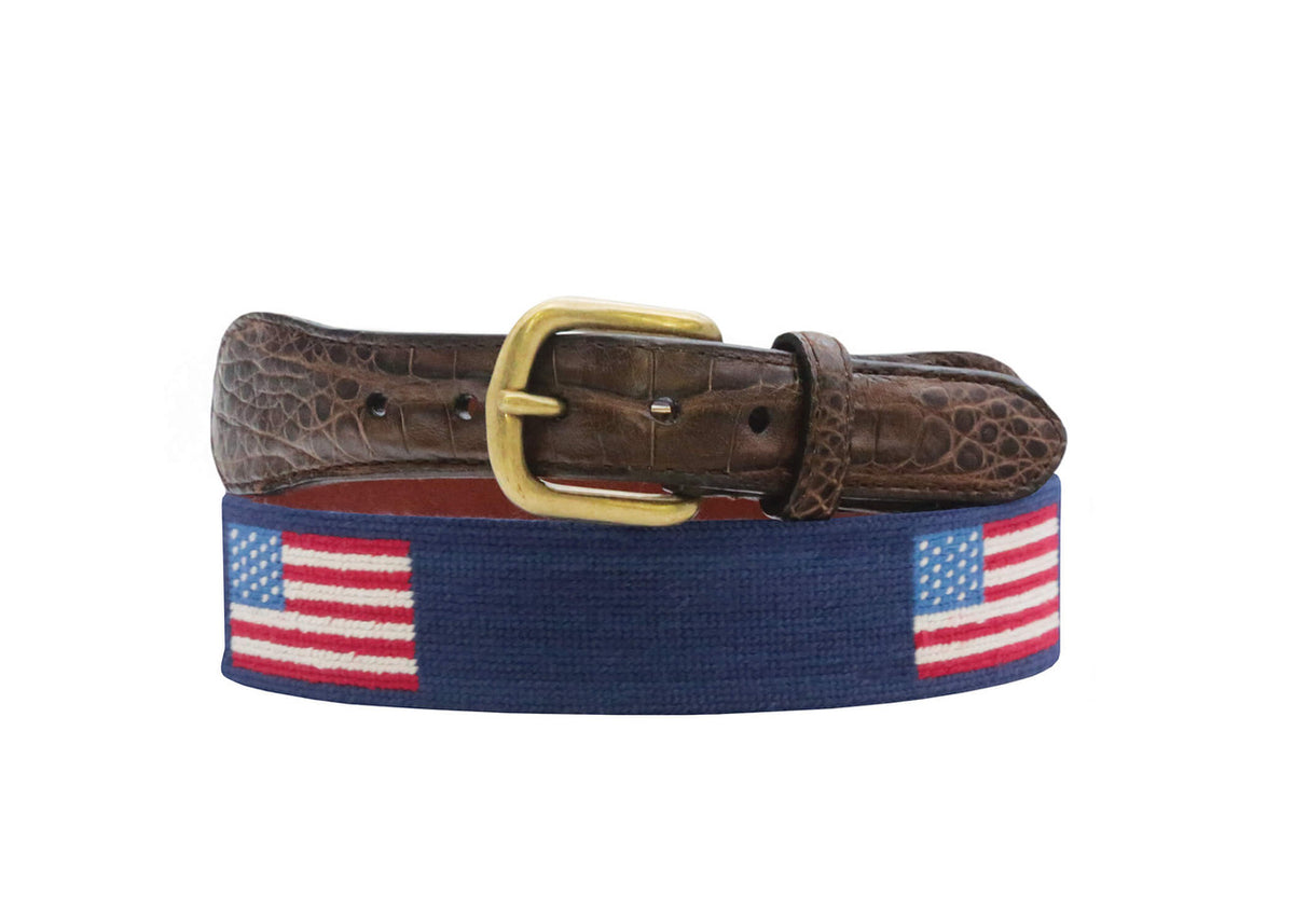 Smathers &amp; Branson American Flag Croc Tab Needlepoint Belt