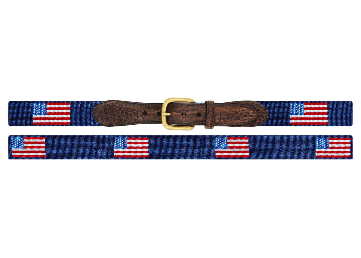 Smathers &amp; Branson American Flag Croc Tab Needlepoint Belt