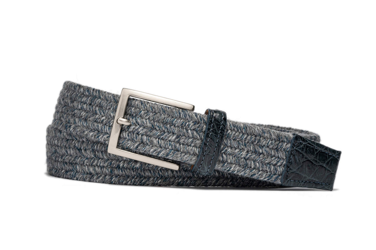 Earl Grey Stretch Belt with Genuine Crocodile Tabs w.kleinberg
