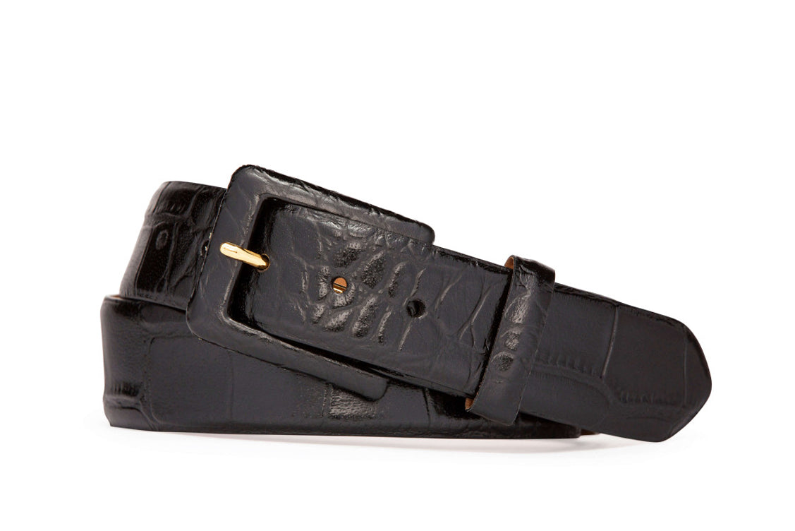 Embossed Crocodile Belt with Covered Buckle - w.kleinberg Embossed Crocodile Belt with Covered Buckle - w.kleinberg