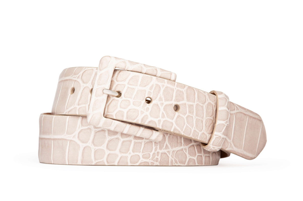 Embossed Crocodile Belt with Covered Buckle - w.kleinberg Embossed Crocodile Belt with Covered Buckle - w.kleinberg