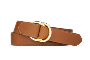 Semi-Matte Calf Belt with Gold O-Ring Buckles