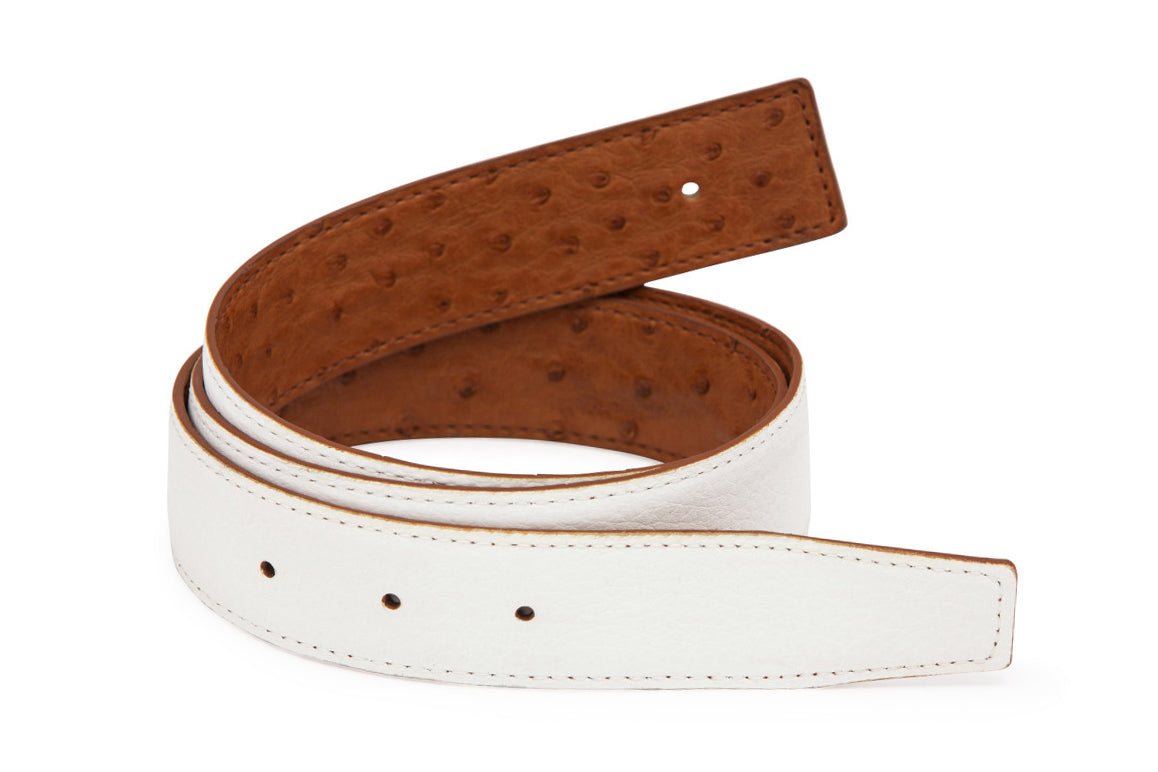 Ostrich and Pebbled Calf Reversible H Strap
