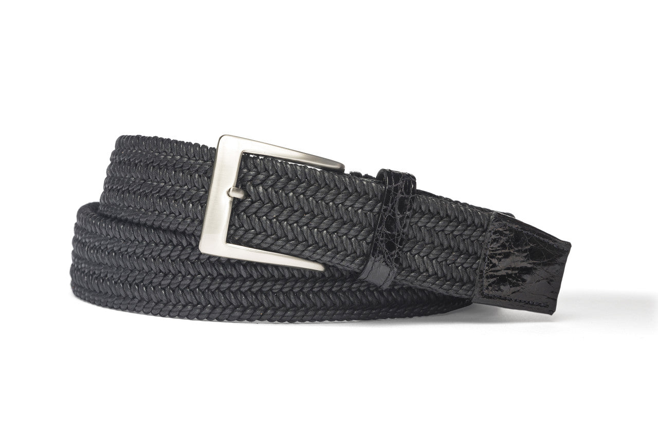 Solid Stretch Belt with Crocodile Tabs and Brushed Nickel