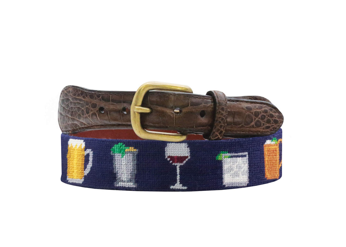 Smathers &amp; Branson Gentleman&#39;s Drinks Croc Tabs Needlepoint Belts