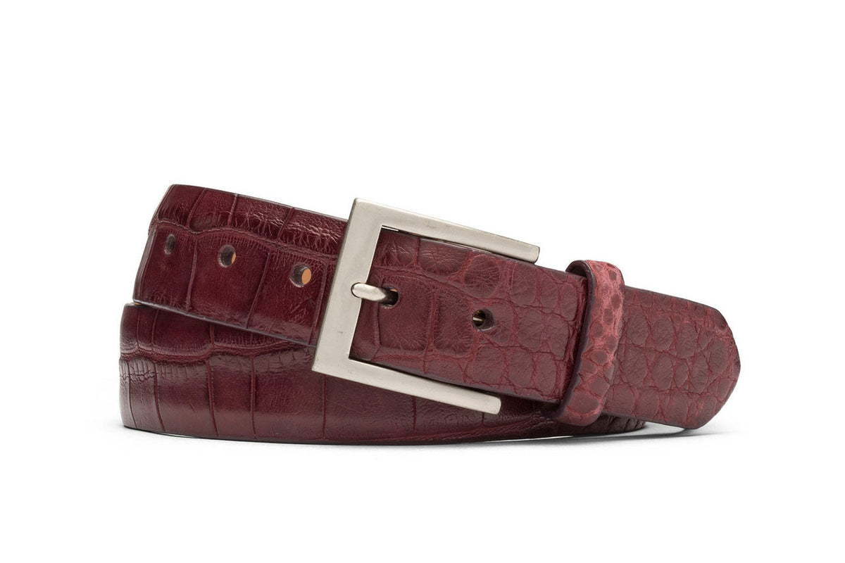 1-1/2&quot; Matte American Alligator Belt with Brushed Nickel and Gold Buckles
