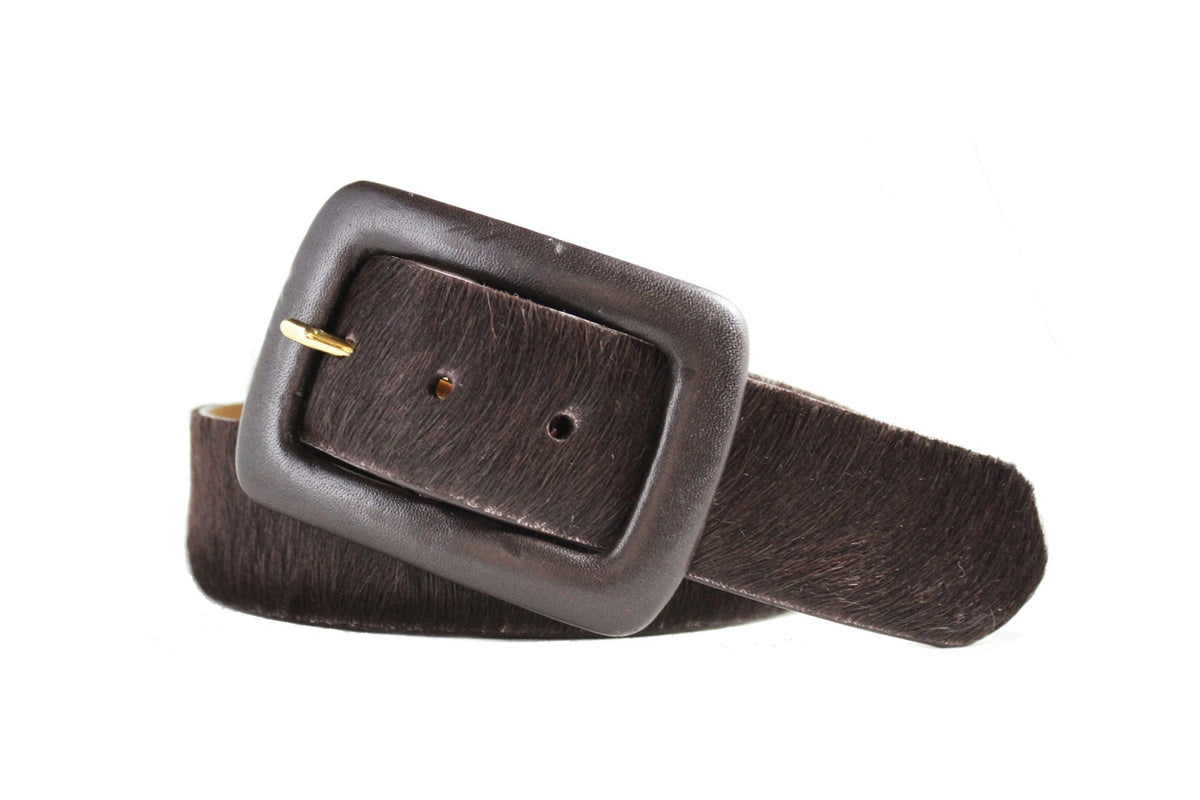 Calf Hair Belt with Covered Buckle