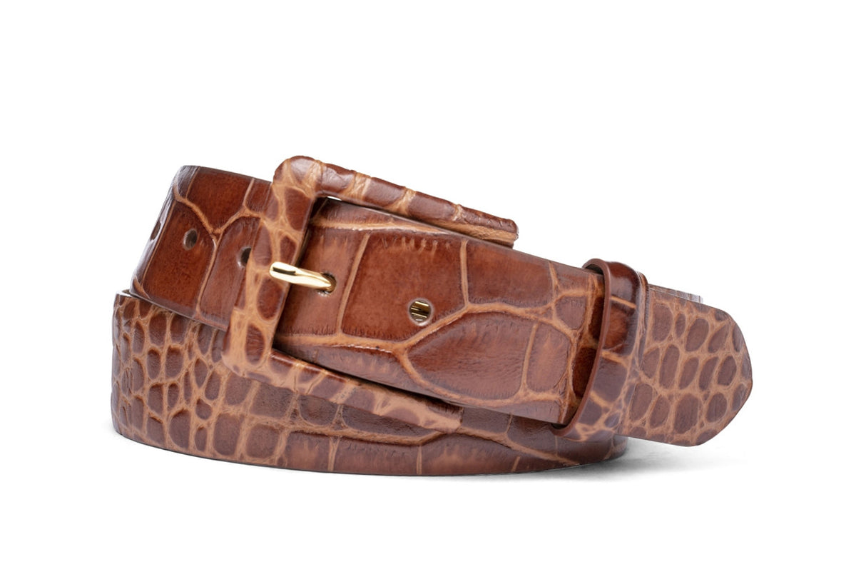 Embossed Crocodile Belt with Covered Buckle