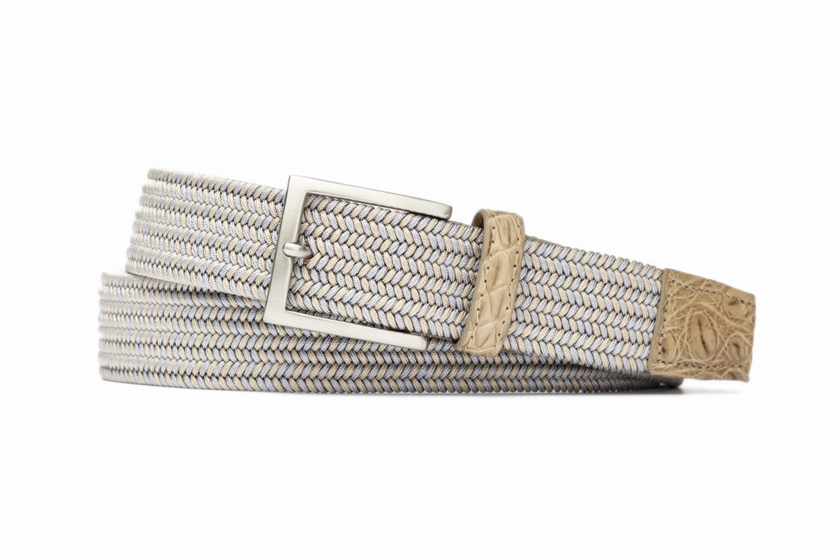 Vanilla Stretch Belt with Croc Tabs and Brushed Nickel Buckle