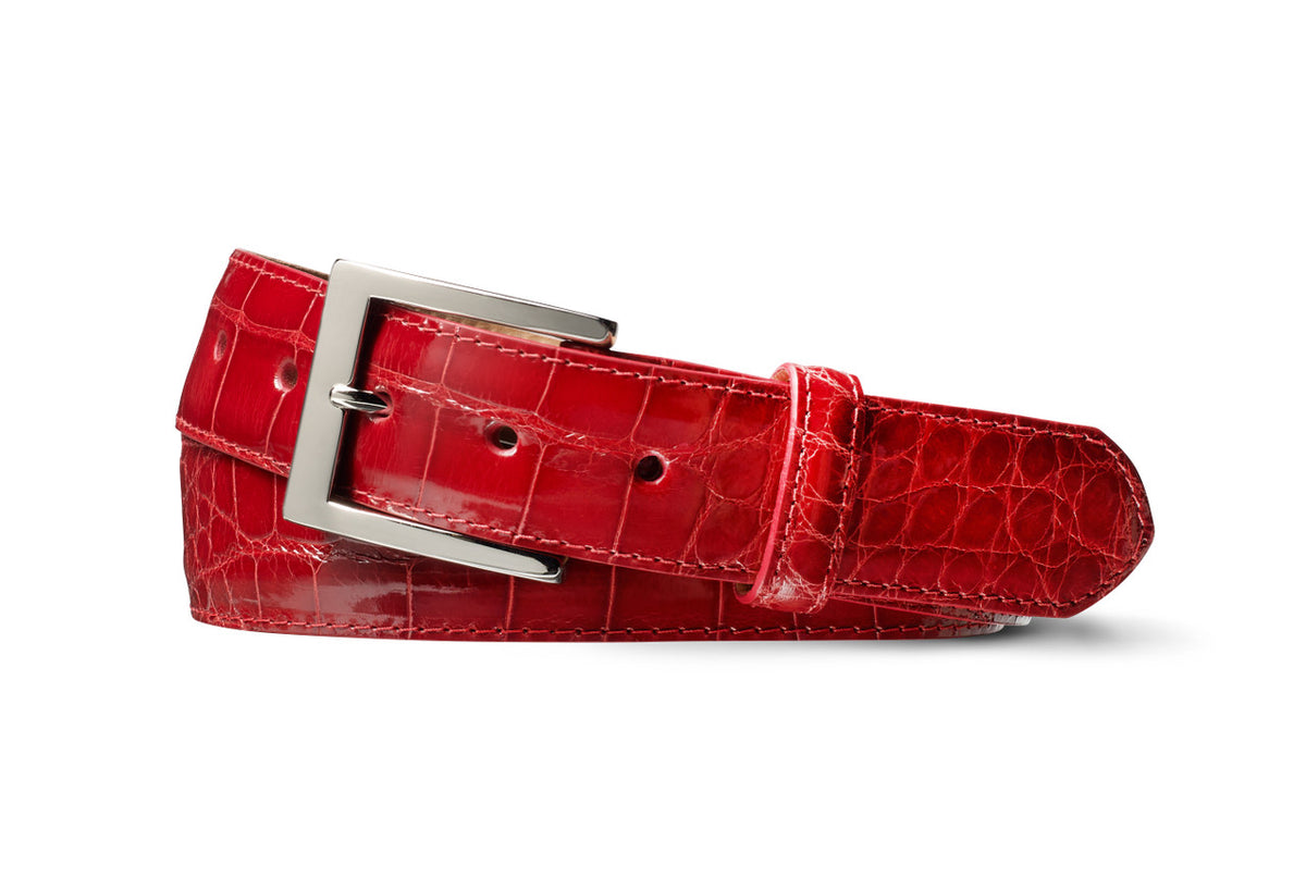 Crimson Red Glazed American Alligator Belt
