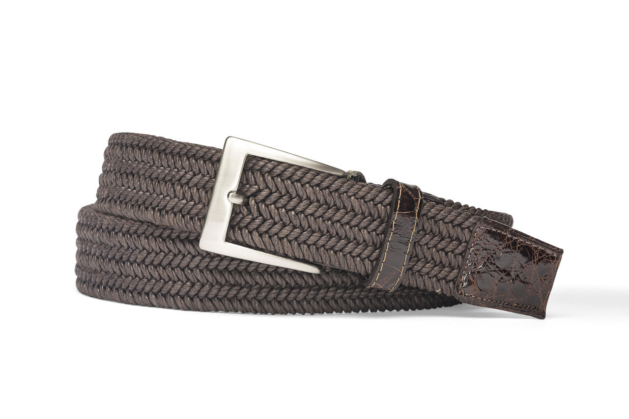 w.kleinberg Solid Stretch Belt with Crocodile Tabs and Brushed Nickel Buckle
