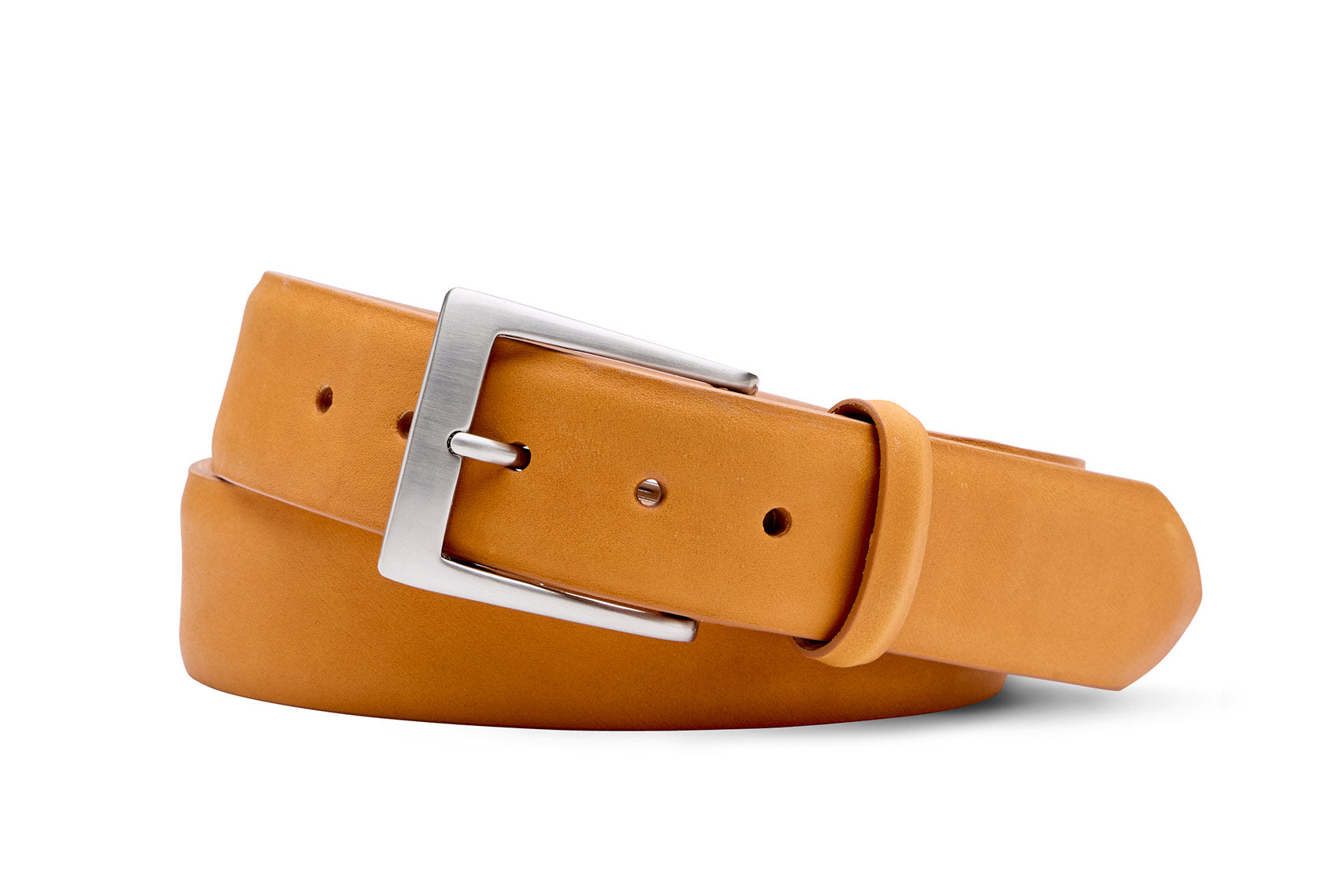 w.kleinberg cognac baseball calf belt with brushed nickel buckle handcrafted in USA